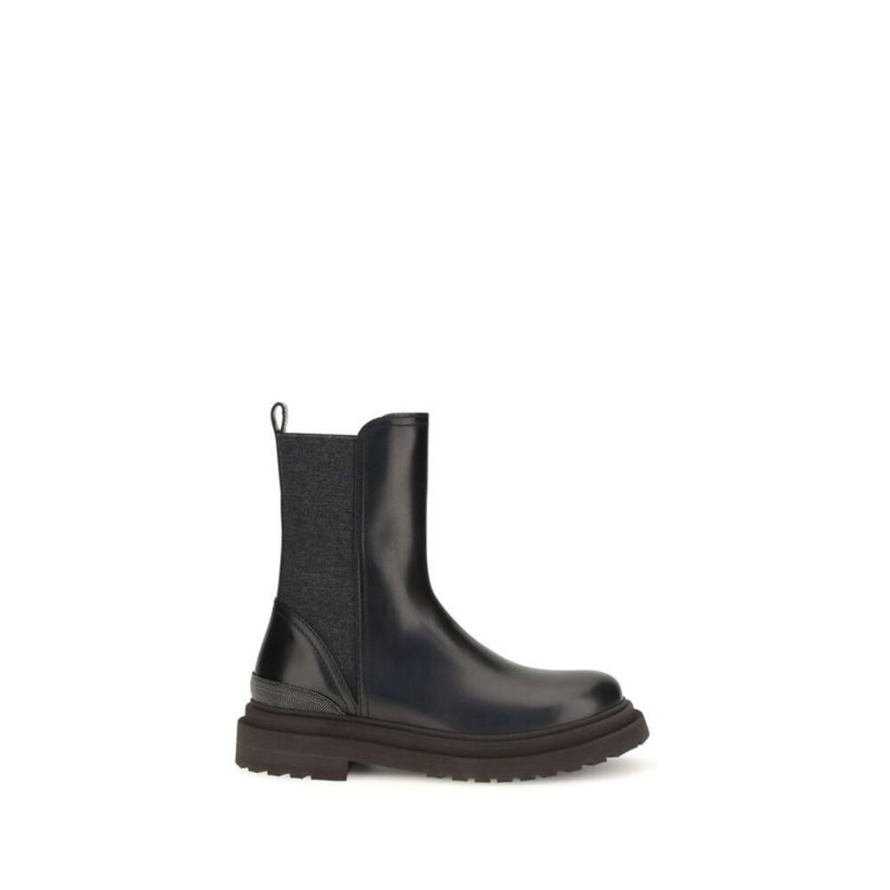 Brunello Cucinelli Black Calf Leather Bos Taurus Chelsea Women's Boots